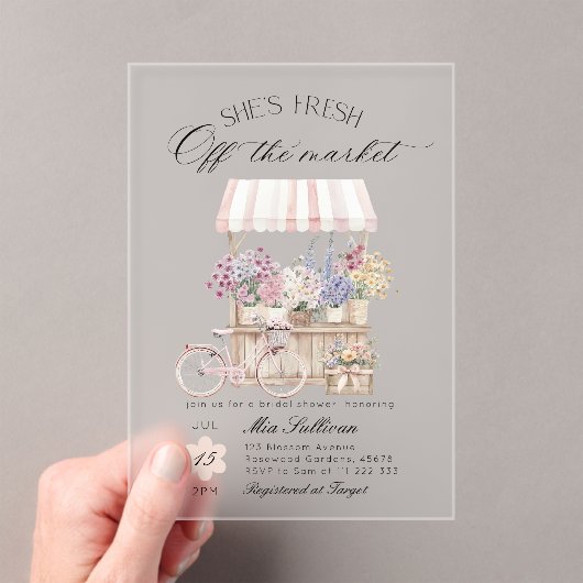 Fresh off Market Blume Cart Brautparty Acryleinladungen (Insitu (Handheld))