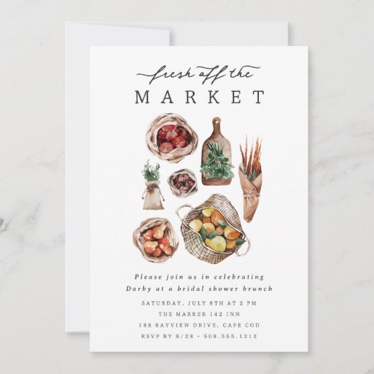 Fresh off Market Brautparty Einladung (Vorderseite)