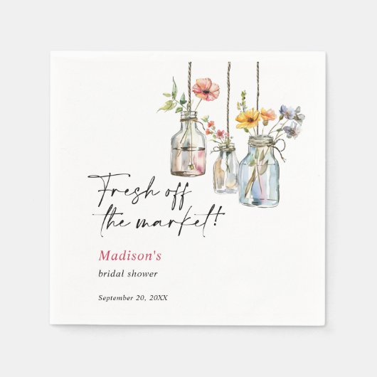 Fresh off Market Floral Jar Brautparty Serviette (Vorderseite)