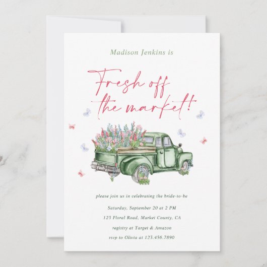 Fresh off Market Floral Truck Brautparty Einladung (Vorderseite)