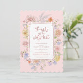 Fresh off Market Pink Floral Brautparty Einladung (Stehend Vorderseite)