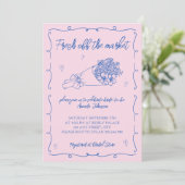 Fresh off Market Pink Hand Drawn Brautparty Einladung (Stehend Vorderseite)