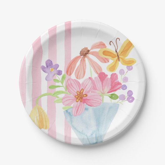 Fresh off Market Pink Streifen Wasserfarbe Pappteller (Vorderseite)