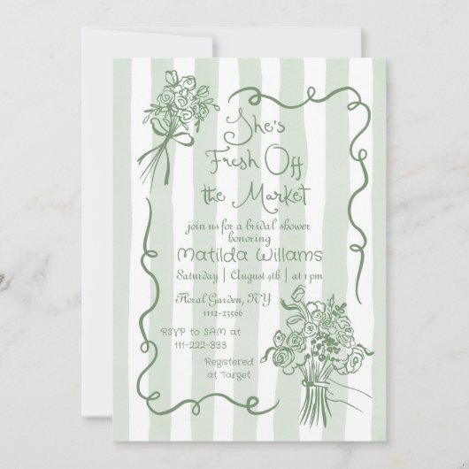 Fresh off Market Whimsical Sage Brautparty Einladung (Vorderseite)