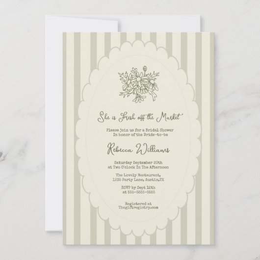 Fresh off of Market Sage Green Brautparty Einladung (Vorderseite)