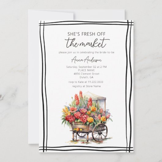 Fresh off of Market Wavy Border Brautparty Einladung (Vorderseite)