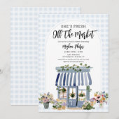 Fresh Off The Market Blue Floral Bridal Shower Einladung (Vorne/Hinten)