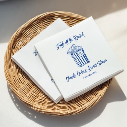 Fresh Off The Market Blue Hand Drawn Bridal Shower Serviette