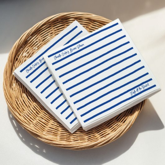 Fresh Off The Market Blue Stripes Bridal Shower Serviette