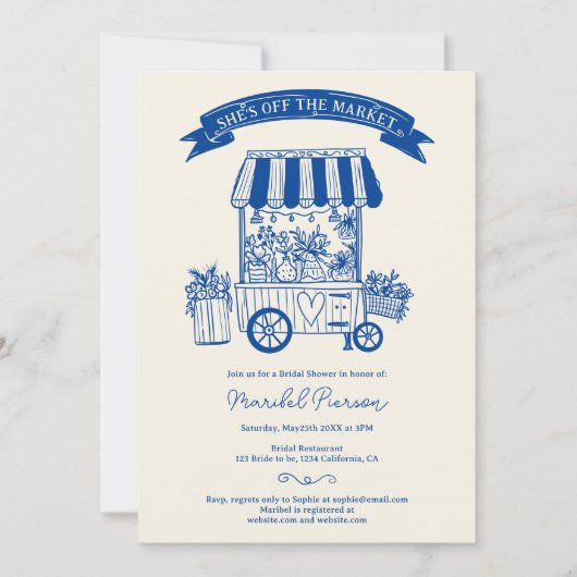 Fresh Off the Market Blues Brautparty Einladung (Vorderseite)