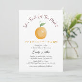 Fresh Off the Market Bridal Shower Orange Rustic Einladung (Stehend Vorderseite)