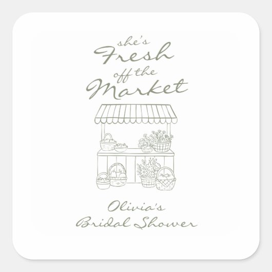 Fresh off the Market Bridal Shower Quadratischer Aufkleber (Vorderseite)