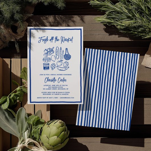 Fresh Off The Market Bridal Shower Whimsical Blue Einladung