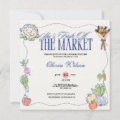 Fresh Off the Market Bridal Shower Whimsical Drawn Einladung (Vorderseite)