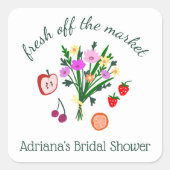 FRESH OFF THE MARKET Cute Custom Bridal Shower Quadratischer Aufkleber (Vorderseite)