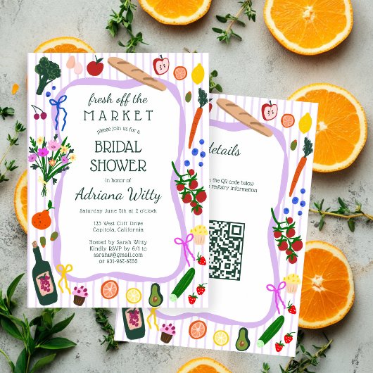 FRESH OFF THE MARKET Cute Custom QR Bridal Shower Einladung