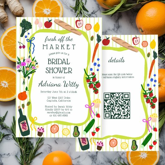FRESH OFF THE MARKET Cute Custom QR Bridal Shower Einladung