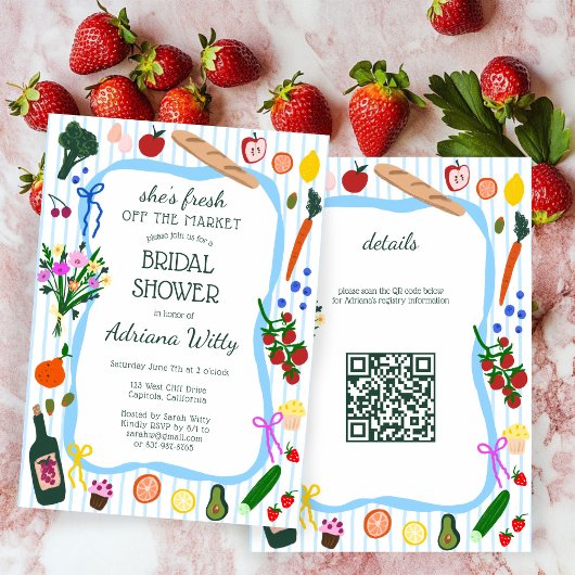 FRESH OFF THE MARKET Cute Custom QR Bridal Shower Einladung