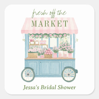 Fresh Off The Market Floral Farmer's Bridal Shower Quadratischer Aufkleber