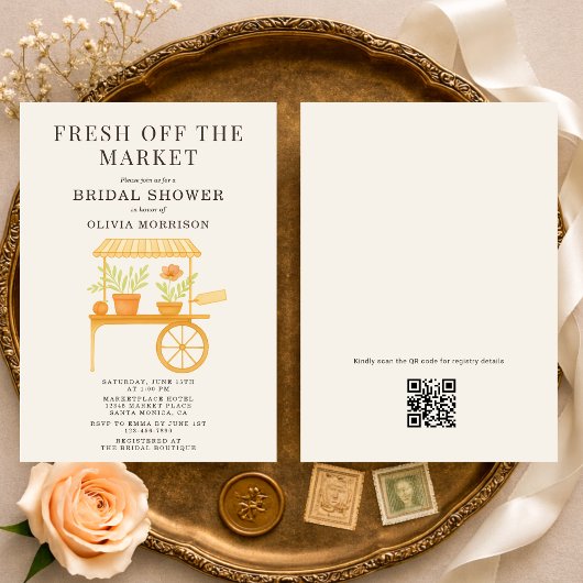 Fresh Off the Market QR Code Bridal Shower Einladung