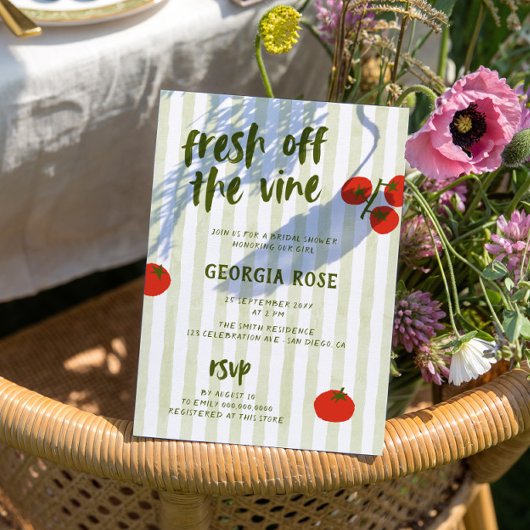 Fresh off the Vine Tomato Hand Drawing Brautparty Einladung