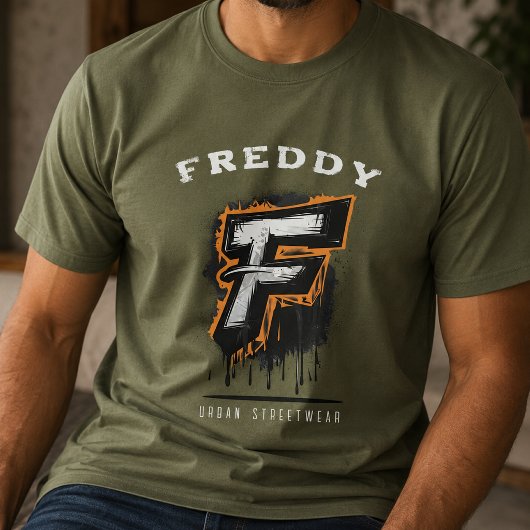 Fresh Off The Wall: Bold Graffiti Monogram "F" T-Shirt
