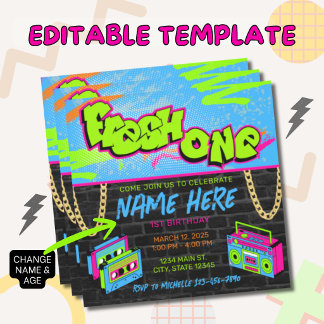 Fresh One 1. Geburtstag | 90er-Themen-Geburtstagsf Einladung
