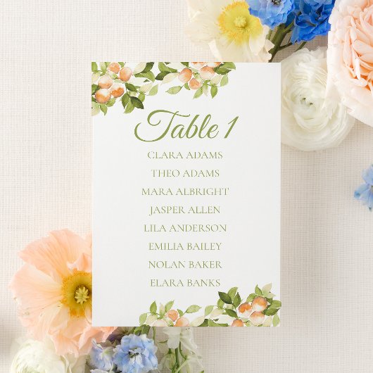 Fresh Orange Citrus Wedding Seating Chart Card Tischnummer