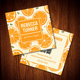 Fresh Orange Slice Pattern, Bright Citrus, QR Code Quadratische Visitenkarte
