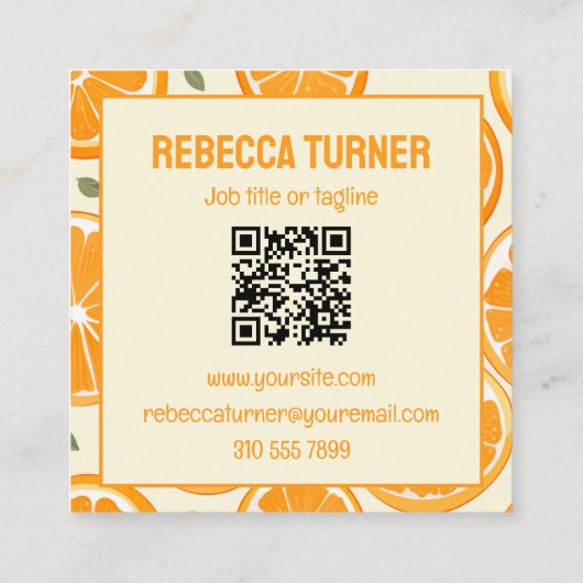 Fresh Orange Slice Pattern, Bright Citrus, QR Code Quadratische Visitenkarte (Rückseite)