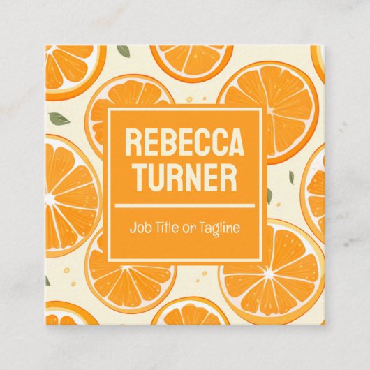Fresh Orange Slice Pattern, Bright Citrus, QR Code Quadratische Visitenkarte (Vorderseite)