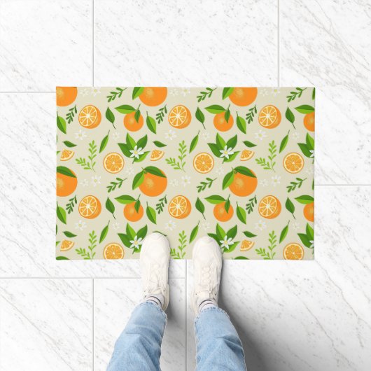 Fresh oranges with flowers and leaves fußmatte (Indoor)