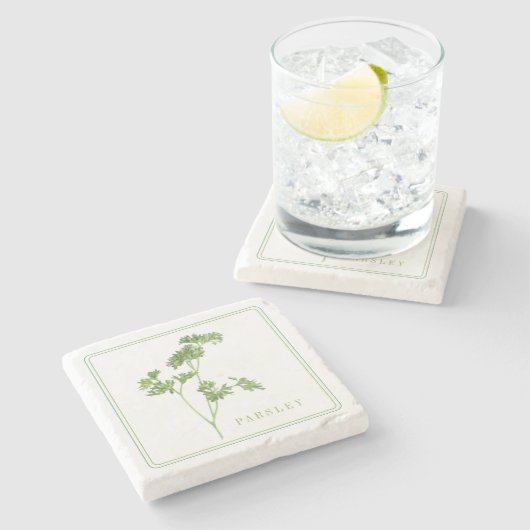 FRESH PARSLEY Marble Stone Untersetzer (+text) (Seitenansicht)