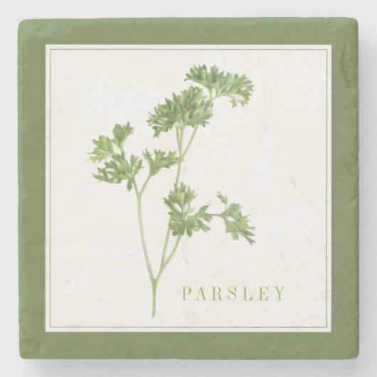 FRESH PARSLEY Marble Stone Untersetzer (+text) Grü (Vorderseite)