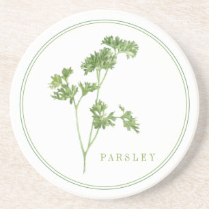 FRESH PARSLEY Round Sandstone Untersetzer (+text)