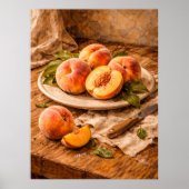 Fresh Peaches on Wood a Rustic Still Life Poster (Vorne)