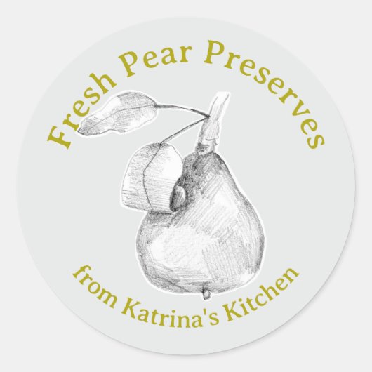 Fresh Pear Preserves Kitchen Fruit Gift Label Runder Aufkleber (Vorderseite)
