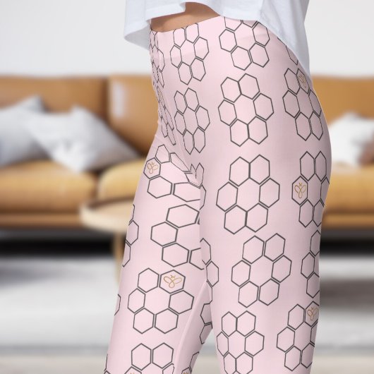 Fresh Pink Honey Beve Hive Pattern Leggings