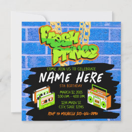 Fresh Prince 90s Boombox Blue Orange Birthday Einladung