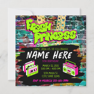 Fresh Princess 90s Boombox Green Pink Geburtstag Einladung
