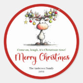 Fresh quirky reindeer bright holiday sticker tag (Vorderseite)