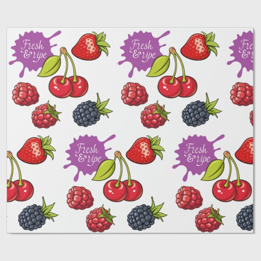 Fresh Red Berries and Cherries Geschenkpapier (Flach)
