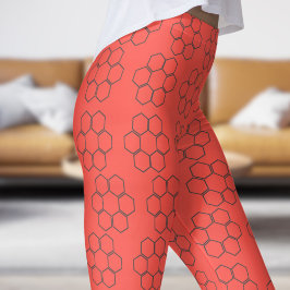 Fresh Red Orange Honey Beve Hive Pattern Leggings