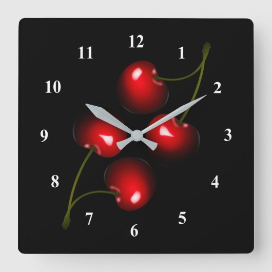 Fresh Red Sweet Cherry Quadratische Wanduhr (Vorderseite)