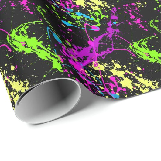 Fresh Retro Neon Paint Spritzer Geschenkpapier (Rolleneckpunkt)