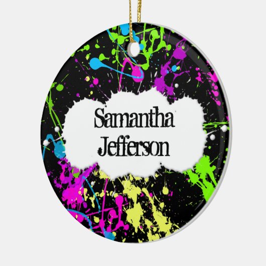 Fresh Retro Neon Paint Spritzer on Black Keramikornament (Links)