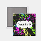 Fresh Retro Neon Paint Spritzer on Black Magnet (Vorderseite/Rückseite)