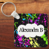 Fresh Retro Neon Paint Spritzer on Black Schlüsselanhänger (Vorderseite)