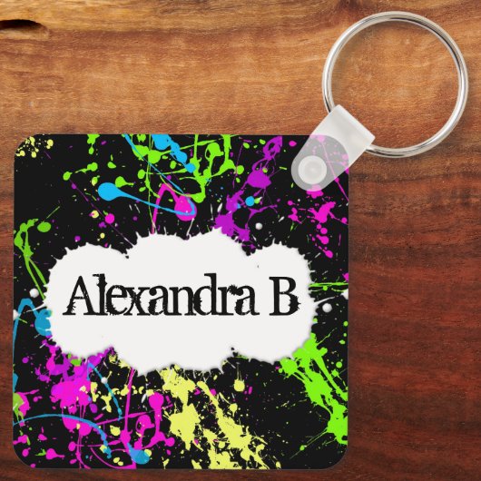 Fresh Retro Neon Paint Spritzer on Black Schlüsselanhänger (Rückseite)