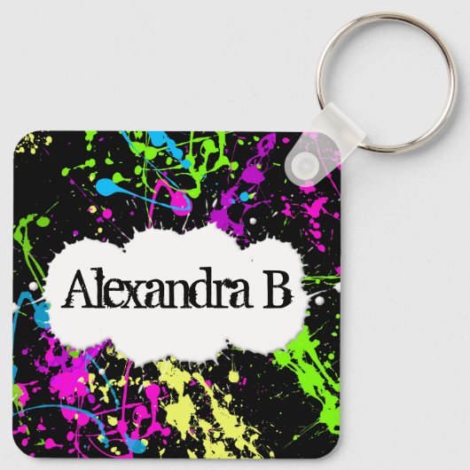 Fresh Retro Neon Paint Spritzer on Black Schlüsselanhänger (Rückseite)
